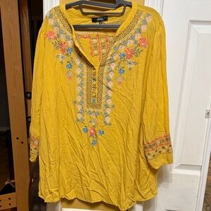 Embroidered Yellow Tunic Top